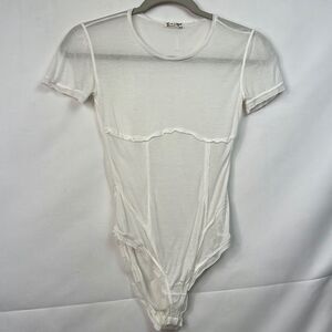 Free People sheer white shirt sleeve bodysuit NWOT XS